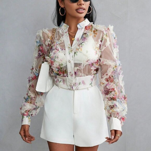 Multicolor Casual Womens Random Printed Long Sleeve Blouse - Picture 4 of 5